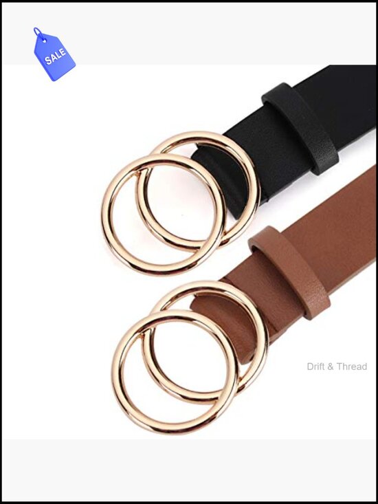 2 Pack Women\'s PU Leather Double O-Ring Belts for Jeans main image 6